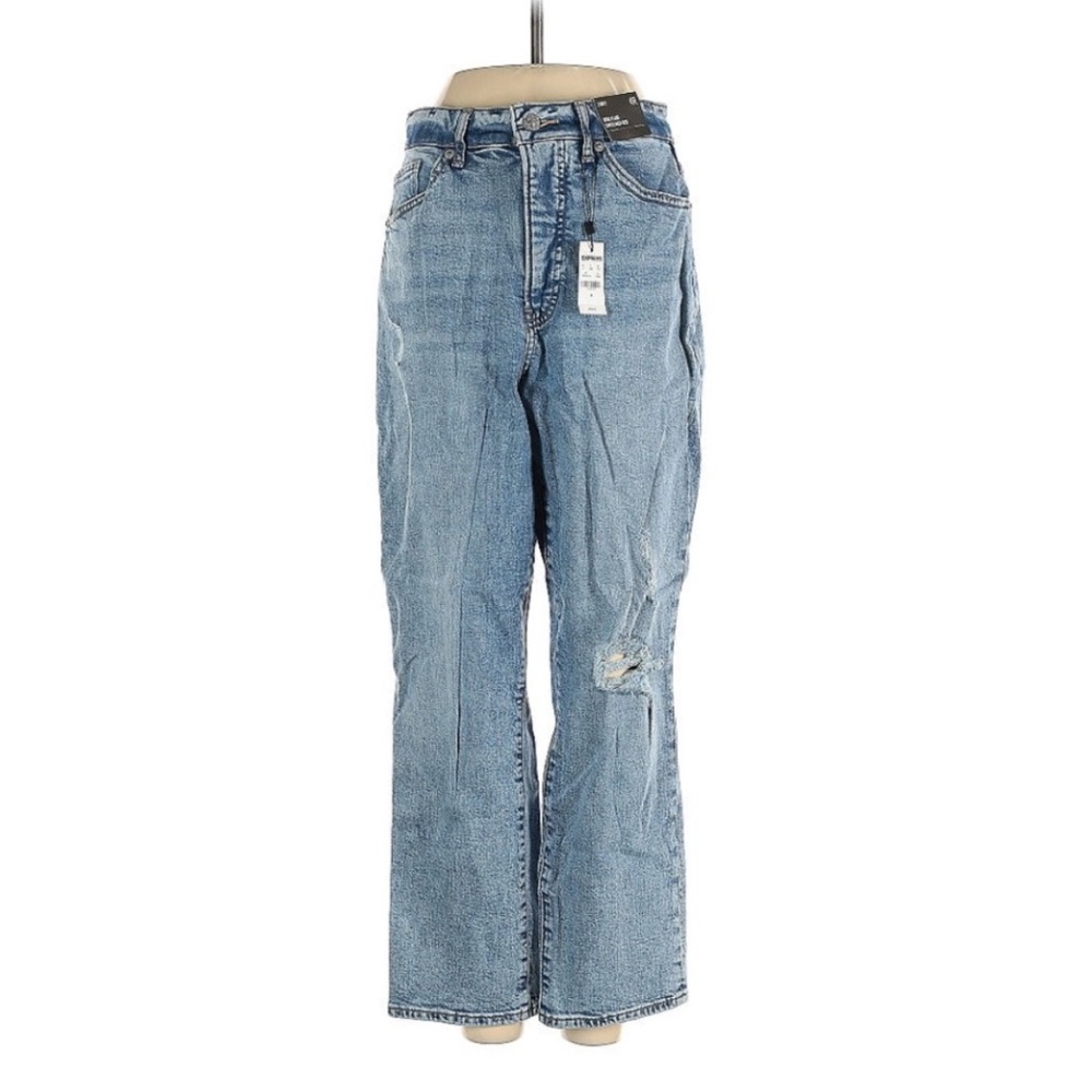 Express Distressed High Waist Straight Leg Curvy Mom Jeans - Picture 2 of 3